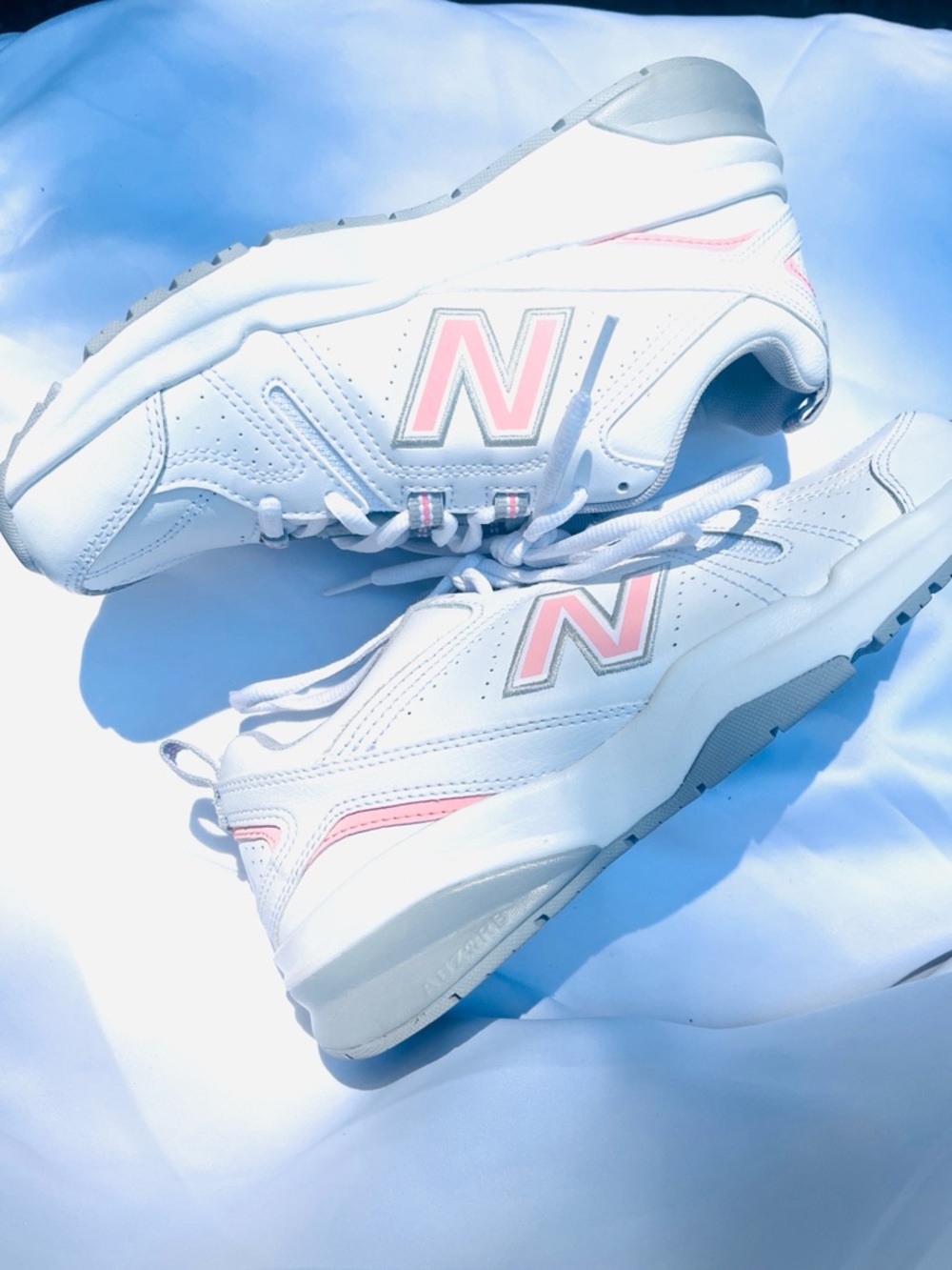 New Balance WX608v5 White Sneakers with Pink Trim. Pristine